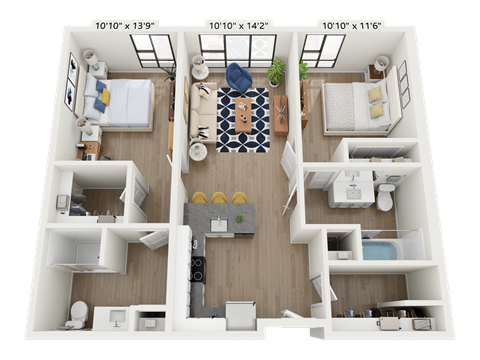 a 2 bedroom floor plan